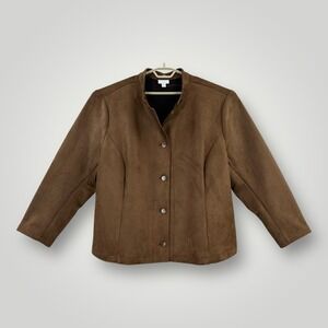 J. Jill Jacket Womens Size 4X Brown Faux Suede Button Front Lined Plus Size